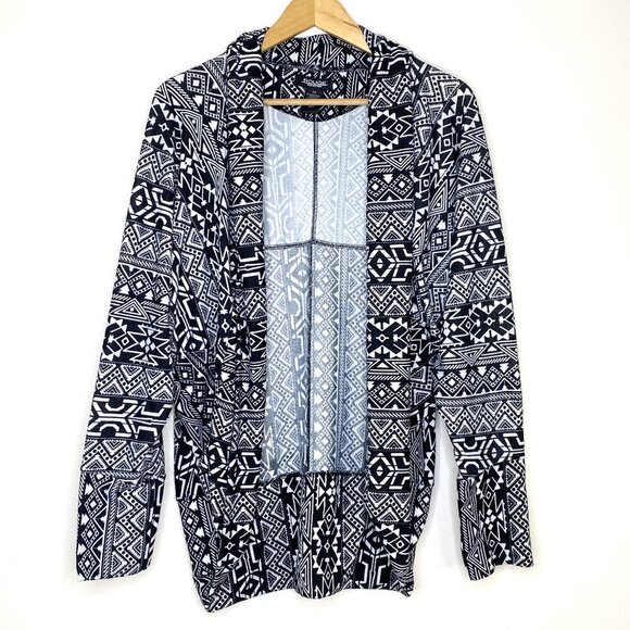 Rouge Collection Women's 3X Black White Aztec Print Long Cardigan Plus Size Boho - Picture 1 of 8